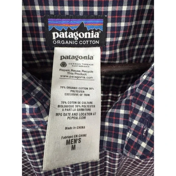 Patagonia Men's Medium Button Up Plaid Shirt Red Organic Cotton Gorpcore EUC - Picture 6 of 9